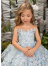 Sky Blue Lace Tulle Knee Length Flower Girl Dress